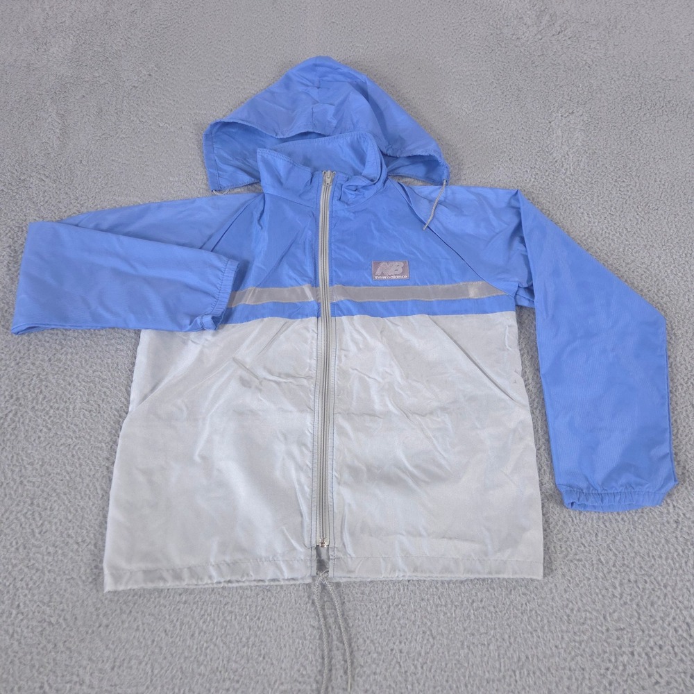 VINTAGE New Balance Jacket Womens Medium Blue Packable Hood Made in USA 80s